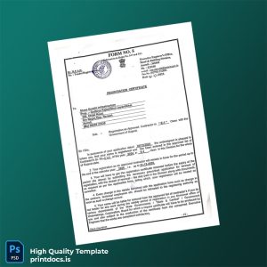 Printable India Executive Engineer Registration Certificate Template (Word & PDF) Image Preview - PrintDocs