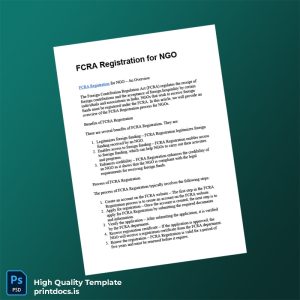 Printable India FCRA Registration Certificate Template (Word & PDF) Image Preview - PrintDocs