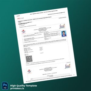 Printable India FSSAI Food Licensing Authority Registration Certificate Template (Word & PDF) Image Preview - PrintDocs