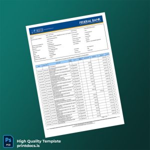 India Federal Bank Statement Template in Word and PDF formats