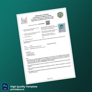 Printable India Food Safety and Standards Authority Business Registration Certificate Template (Word & PDF) Image Preview - PrintDocs