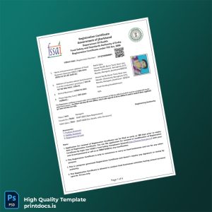 Printable India Food Safety and Standards Authority of India Registration Certificate Template (Word & PDF) Image Preview
