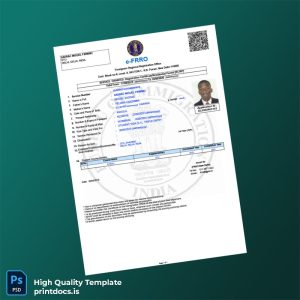 Printable India Foreigners Regional Registration Office Registration Certificate Template (Word & PDF) Image Preview - PrintDocs