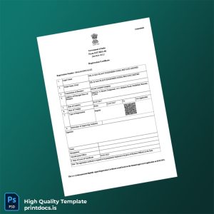 Printable India GST Authority GST Registration Certificate Template (Word & PDF) Image Preview