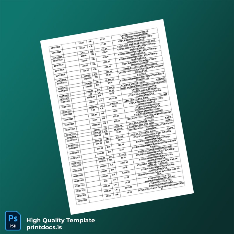 India GULAB Bank Statement Template in Word and PDF formats page 2