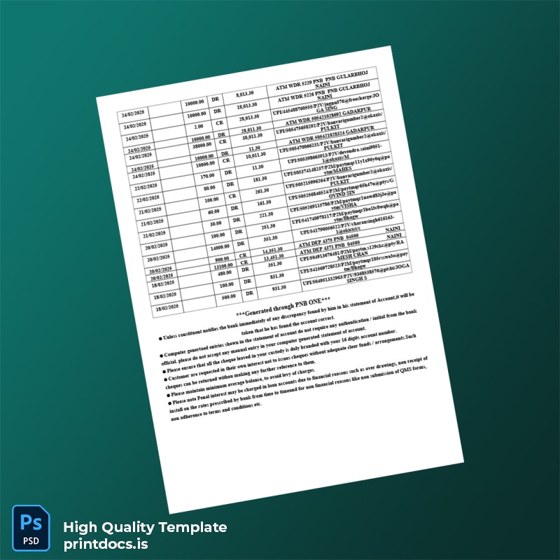 India GULAB Bank Statement Template in Word and PDF formats page 4