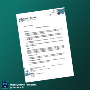 Printable India Great Champ Technology Ltd Employment Offer Letter Template (Word & PDF) Image Preview - PrintDocs