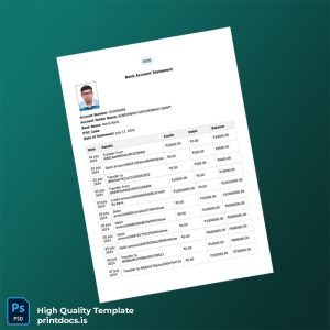 India Home Bank Bank Account Statement Template in Word and PDF formats