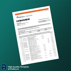 India ICRI Bank Bank Statement Template in Word and PDF formats