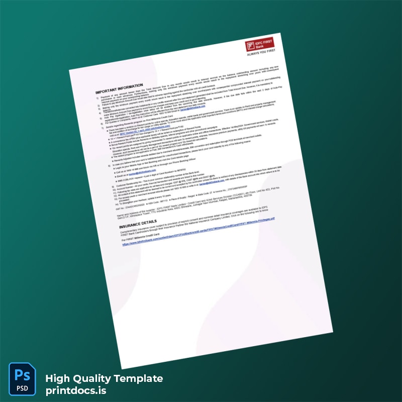 India IDFC FIRST Bank Editable Bank Statement Template in Word and PDF formats page 4