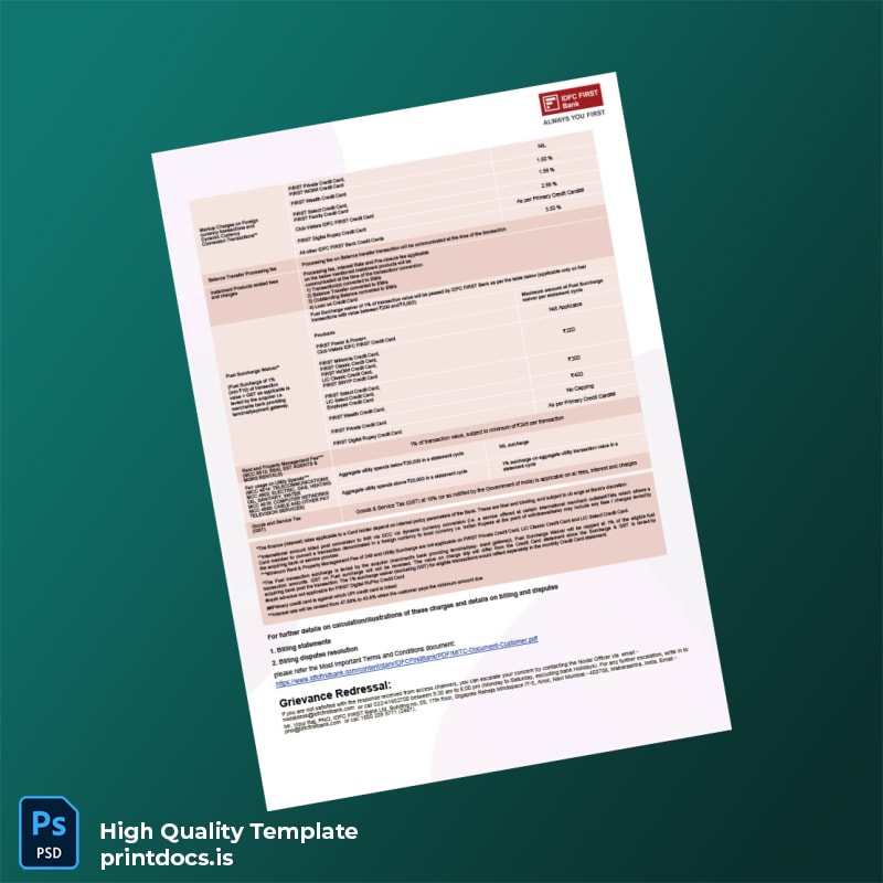 India IDFC FIRST Bank Editable Bank Statement Template in Word and PDF formats page 6