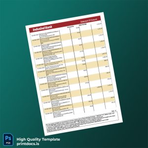 India IndusInd Bank Statement Template in Word and PDF formats