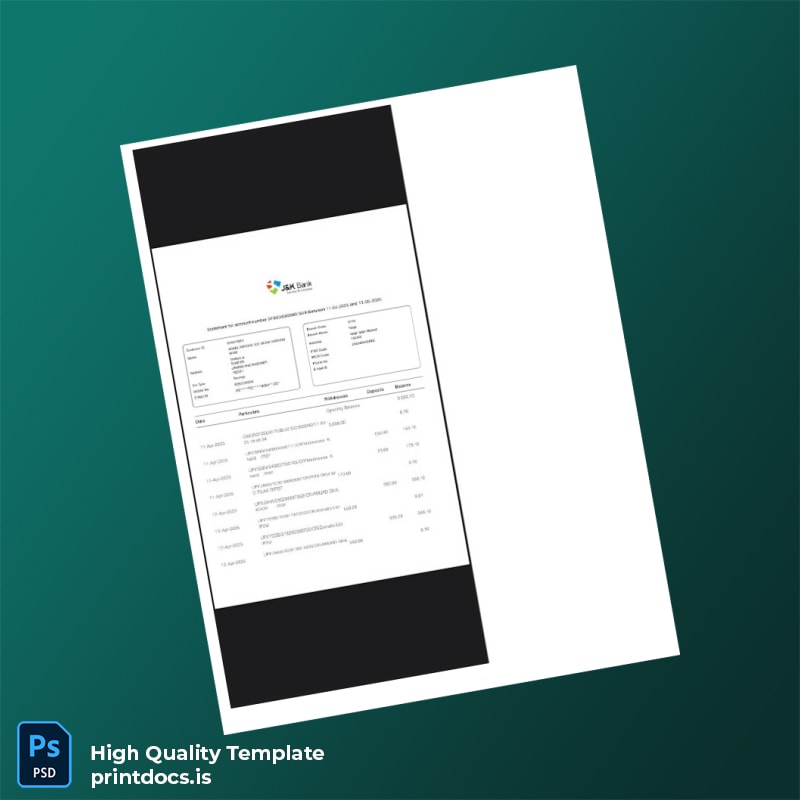 India J K Bank Statement Template in Word and PDF formats