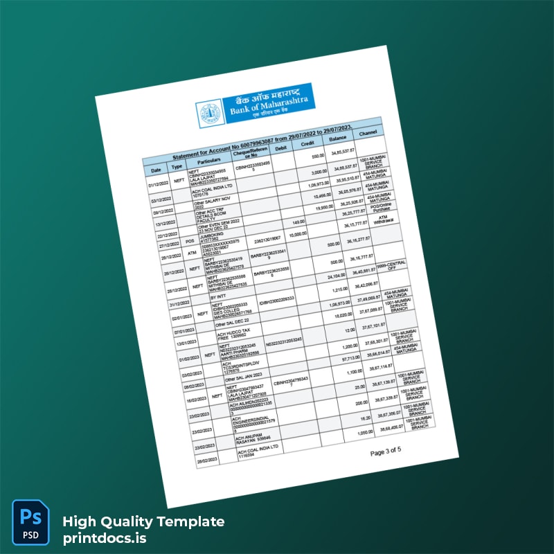India KK Bank Statement Template in Word and PDF formats page 3