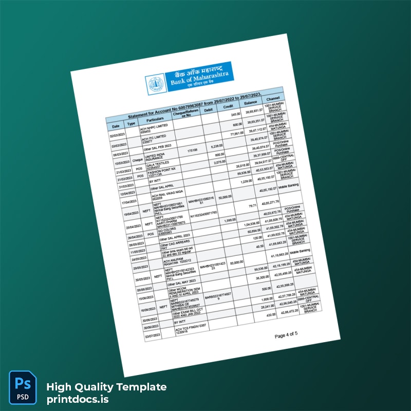 India KK Bank Statement Template in Word and PDF formats page 4