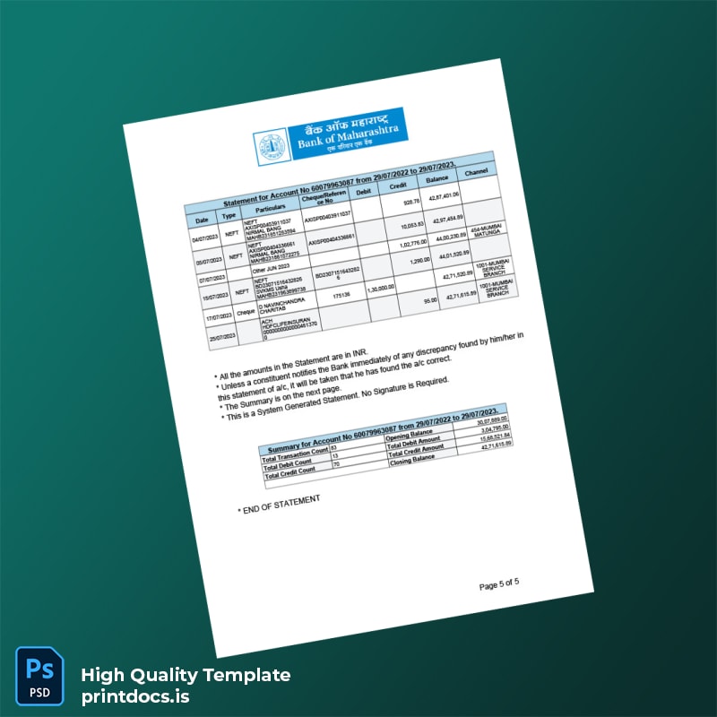 India KK Bank Statement Template in Word and PDF formats page 5