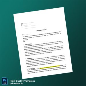 Printable India Kasana Builders Private Limited Appointment Letter Template (Word & PDF) Image Preview - PrintDocs