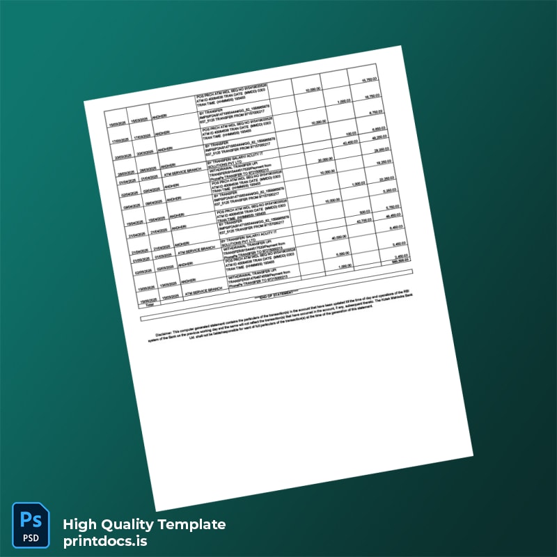 India Kotak Mahindra Bank Bank Statement Template in Word and PDF formats page 2