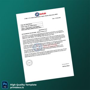 Printable India Kotak Mahindra Bank Employment Verification Letter Template (Word & PDF) Image Preview - PrintDocs