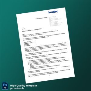 Printable India Leadec India Pvt Ltd Employment Verification Letter Template (Word & PDF) Image Preview - PrintDocs