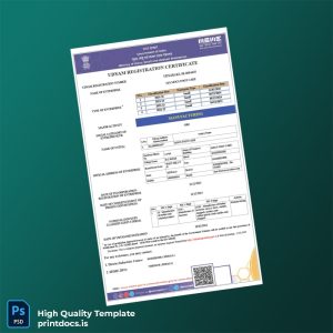 Printable India MOCS Udyam Registration Certificate Template (Word & PDF) Image Preview - PrintDocs