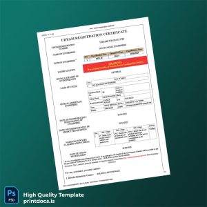 Printable India MSME-DIFO Udyam Registration Certificate Template (Word & PDF) Image Preview - PrintDocs