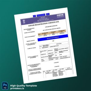 Printable India MSME Department Udyam Registration Certificate Template (Word & PDF) Image Preview - PrintDocs