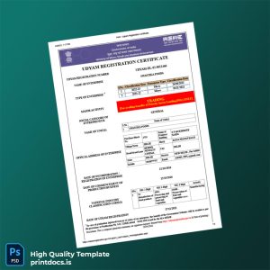 Printable India MSME Development Institute Udyam Registration Certificate Template (Word & PDF) Image Preview - PrintDocs