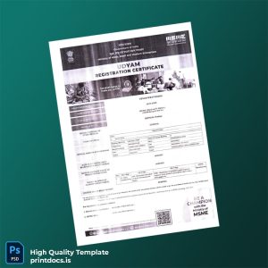 Printable India MSME Ministry Udyam Registration Certificate Template (Word & PDF) Image Preview - PrintDocs
