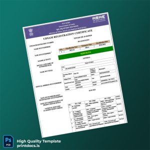 Printable India MSME Ministry of Micro Small and Medium Enterprises Udyam Registration Certificate Template (Word & PDF) Image Preview