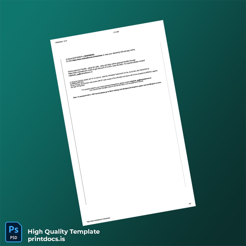 India Maharashtra State Electricity Distribution Co Ltd Editable Utility Bill Template in Word and PDF formats page 3