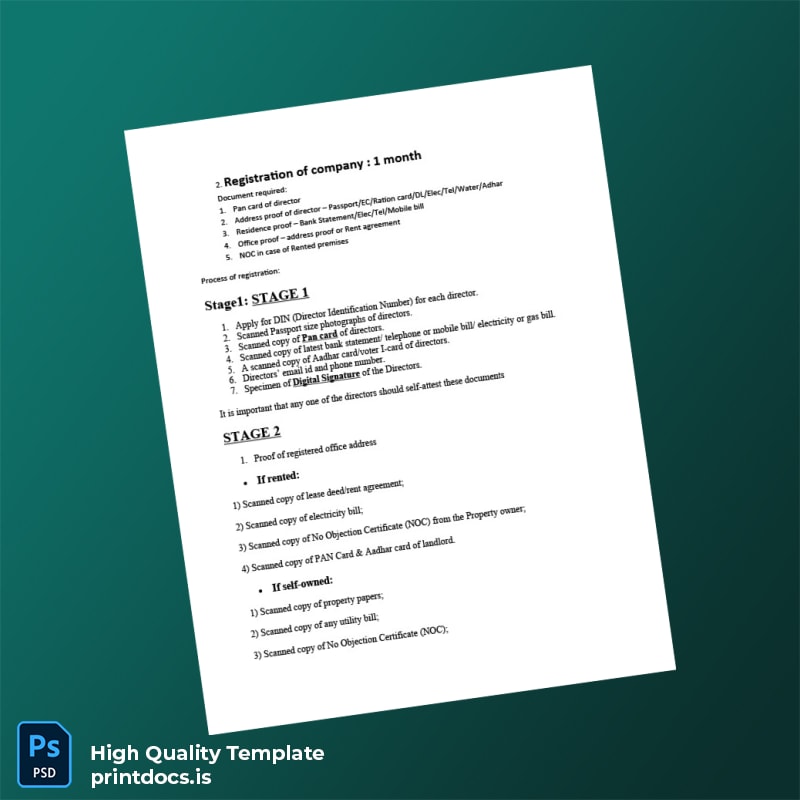 Printable India Ministry of Commerce Registration Certificate Template in Word and PDF formats page 2 Image Preview - PrintDocs