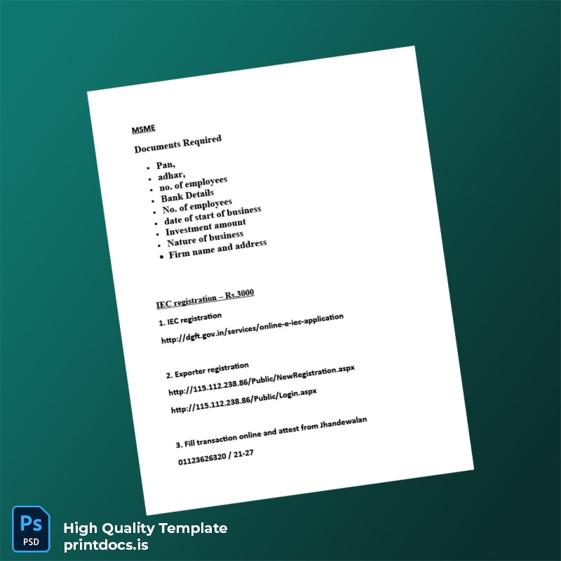 Printable India Ministry of Commerce Registration Certificate Template in Word and PDF formats page 6 Image Preview - PrintDocs