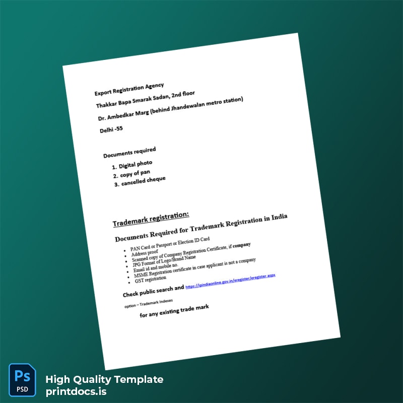 Printable India Ministry of Commerce Registration Certificate Template in Word and PDF formats page 7 Image Preview - PrintDocs