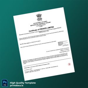 Printable India Ministry of Corporate Affairs Certificate of Incorporation Template (Word & PDF) Image Preview