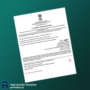 Printable India Ministry of Corporate Affairs Company Registration Certificate Template (Word & PDF) Image Preview