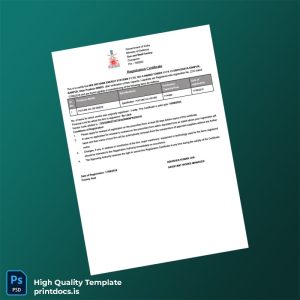 Printable India Ministry of Defence Registration Certificate Template (Word & PDF) Image Preview