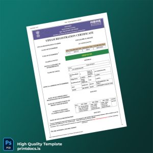 Printable India Ministry of MSME Udyam Registration Certificate Template (Word & PDF) Image Preview