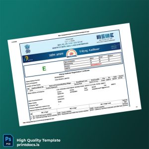 Printable India Ministry of Micro Small and Medium Enterprises Udyog Aadhaar Registration Certificate Template (Word & PDF) Image Preview - PrintDocs