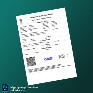 Printable India Ministry of Road Transport and Highways Registration Certificate Template (Word & PDF) Image Preview