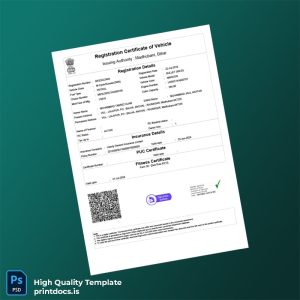 Printable India Ministry of Road Transport and Highways Vehicle Registration Certificate Template (Word & PDF) Image Preview