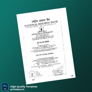 Printable India National Housing Bank Certificate of Registration Template (Word & PDF) Image Preview - PrintDocs