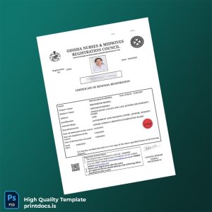 Printable India Odisha Nurses Midwives Registration Council Certificate of Renewal Registration Template (Word & PDF) Image Preview