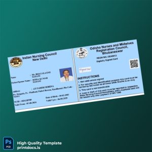 Printable India Odisha Nurses and Midwives Registration Council Registration Certificate Template (Word & PDF) Image Preview - PrintDocs
