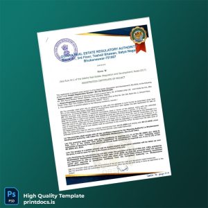 Printable India Odisha Registration Certificate Template (Word & PDF) Image Preview - PrintDocs