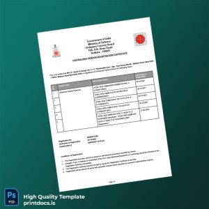 Printable India Ordnance Factory Board Combined Registration Certificate Template (Word & PDF) Image Preview - PrintDocs