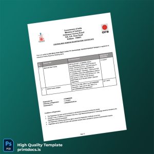 Printable India Ordnance Factory Board Registration Certificate Template (Word & PDF) Image Preview - PrintDocs