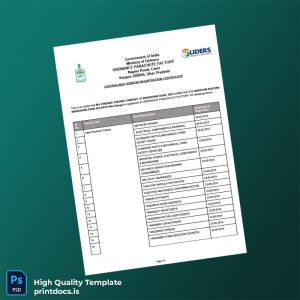 Printable India Ordnance Parachute Factory Business Registration Certificate Template (Word & PDF) Image Preview - PrintDocs