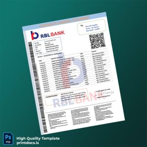 India RBL Bank Statement Template in Word and PDF formats