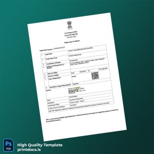Printable India Rajasthan GST Registration Certificate Template (Word & PDF) Image Preview - PrintDocs